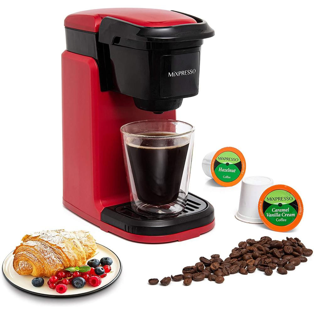 Mixpresso Mini cafetera compacta de goteo con cesta de preparación,  cafetera pequeña negra, una taza, regalo para hombres y mujeres (10.5 onzas)