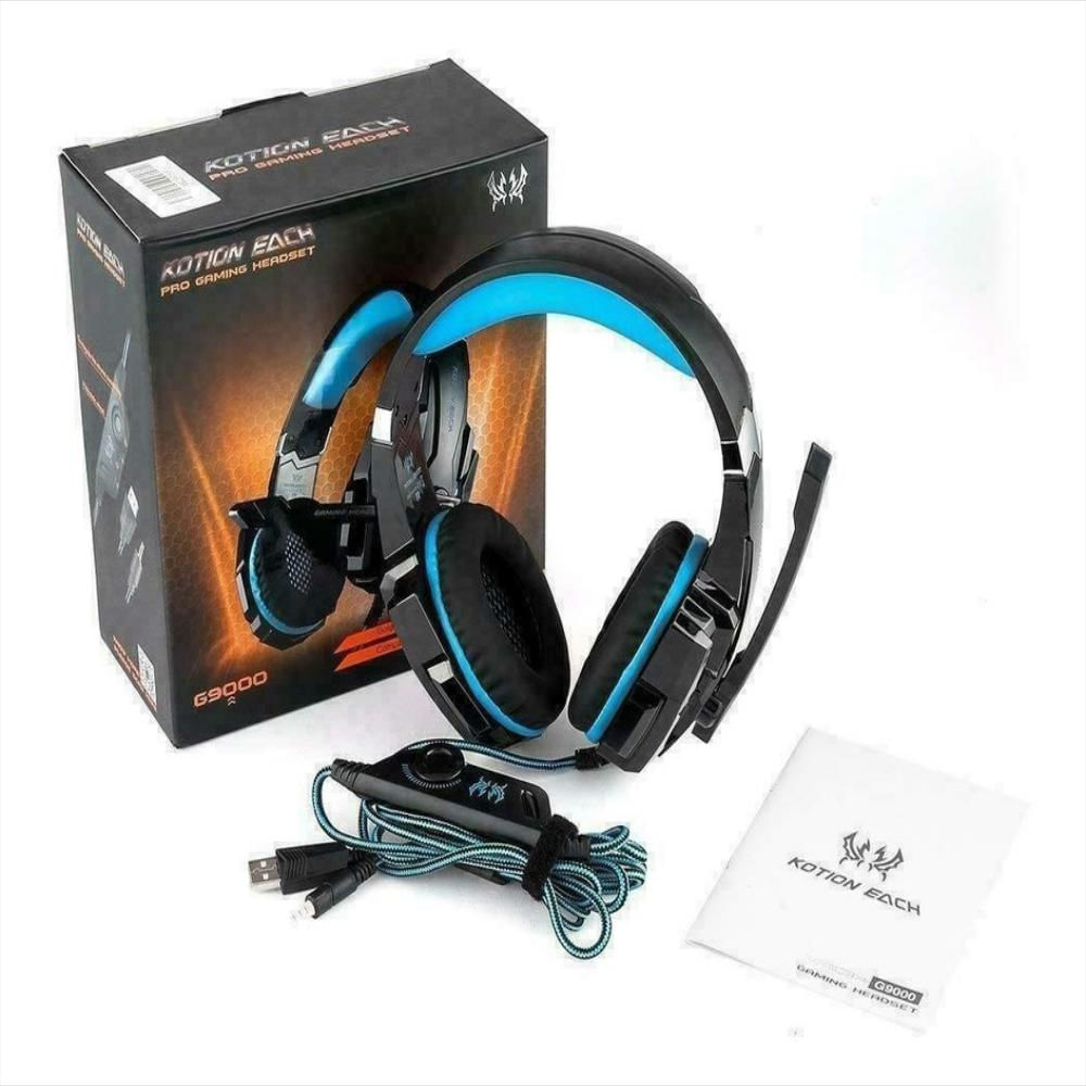  Auriculares estéreo con cable para juegos USB, auriculares  grandes estéreo con micrófono para PS4 X-Box Gamer PC (color: azul sin LED)  : Videojuegos