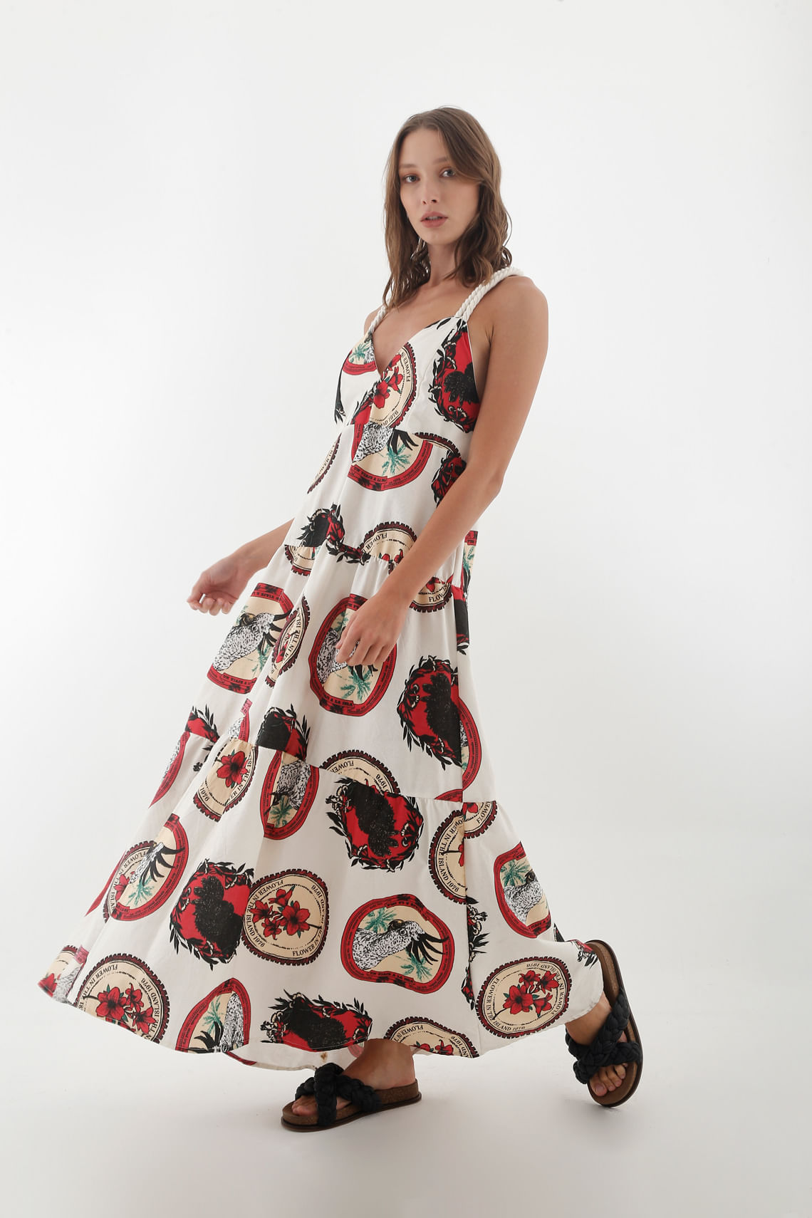 Vestido para mujer tennis, vestidos larga estampado estampilla de papagallos