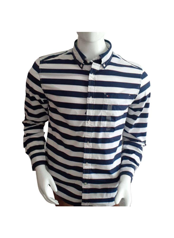 Camisa Larga Hombre Tommy Hilfiger Fit Essential Stripes ✓