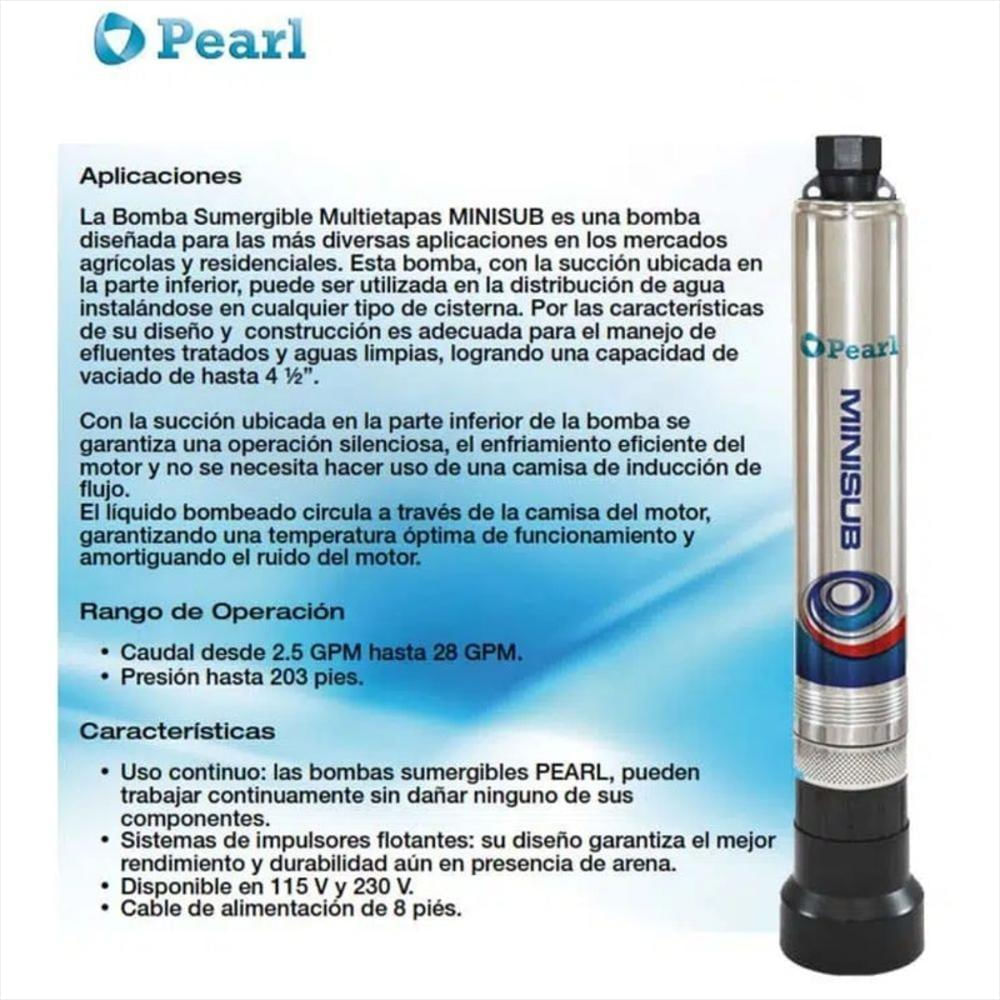 Bomba de Agua Pearl Sumergible Tipo Lapicero Minisub 0.5 a 0.7 Hp. — Pump  Stop Online Venezuela