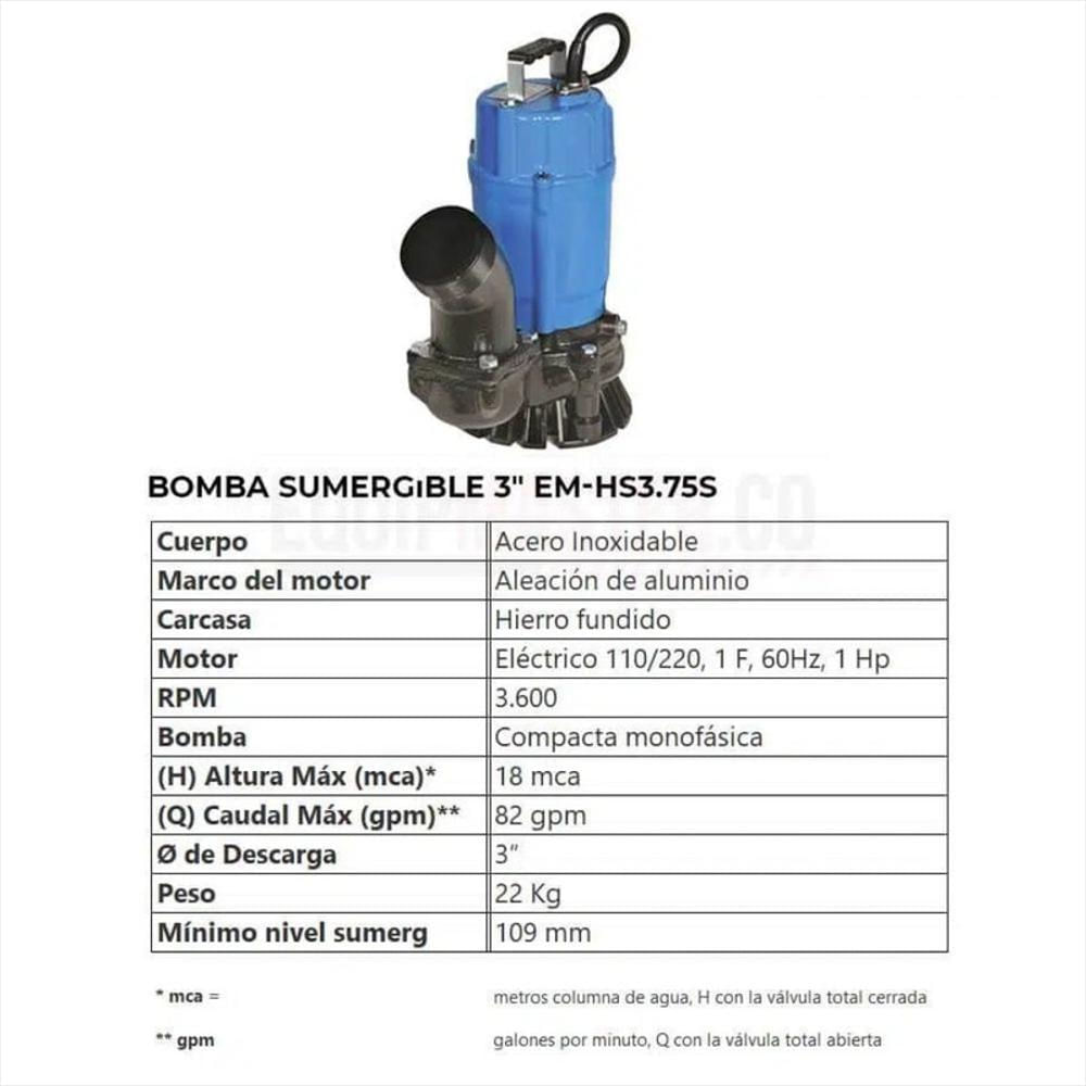 Bomba Sumergible 3 Fypump con Flotador HS3.75F