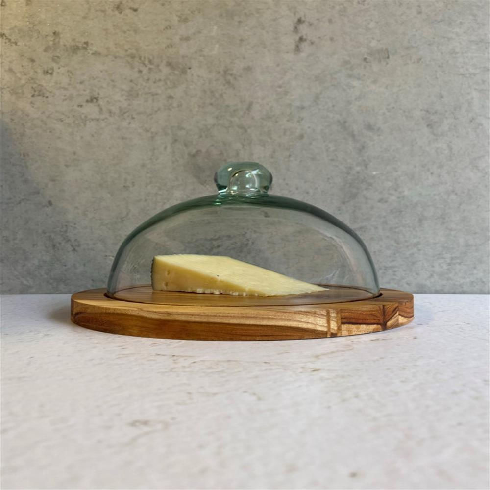 Quesera Base Madera Y Cúpula En Vidrio