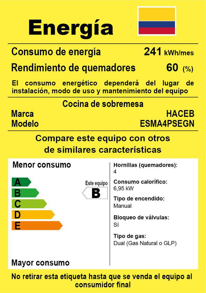 Estufa de Mesa HACEB 4 Puestos Gas Propano Avellana Torre