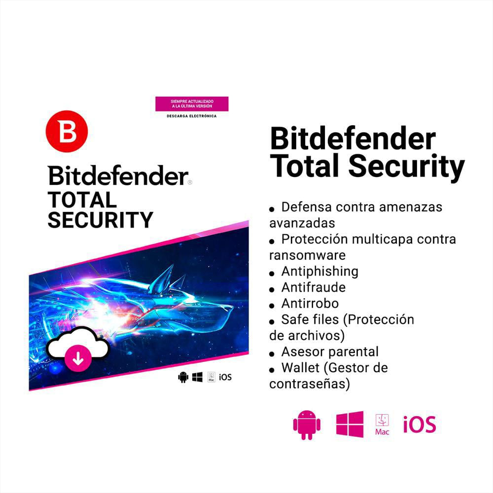 Bitdefender Total Security 5 Usuarios 1 Año Esd