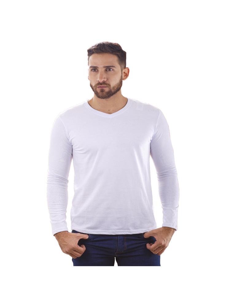 Camiseta Blanca Cuello V Manga Larga