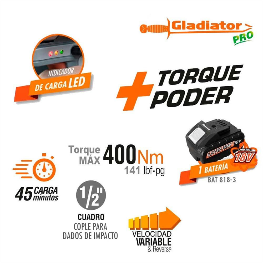 Pistola Llave De Impacto 12 18v Gladiator Pro