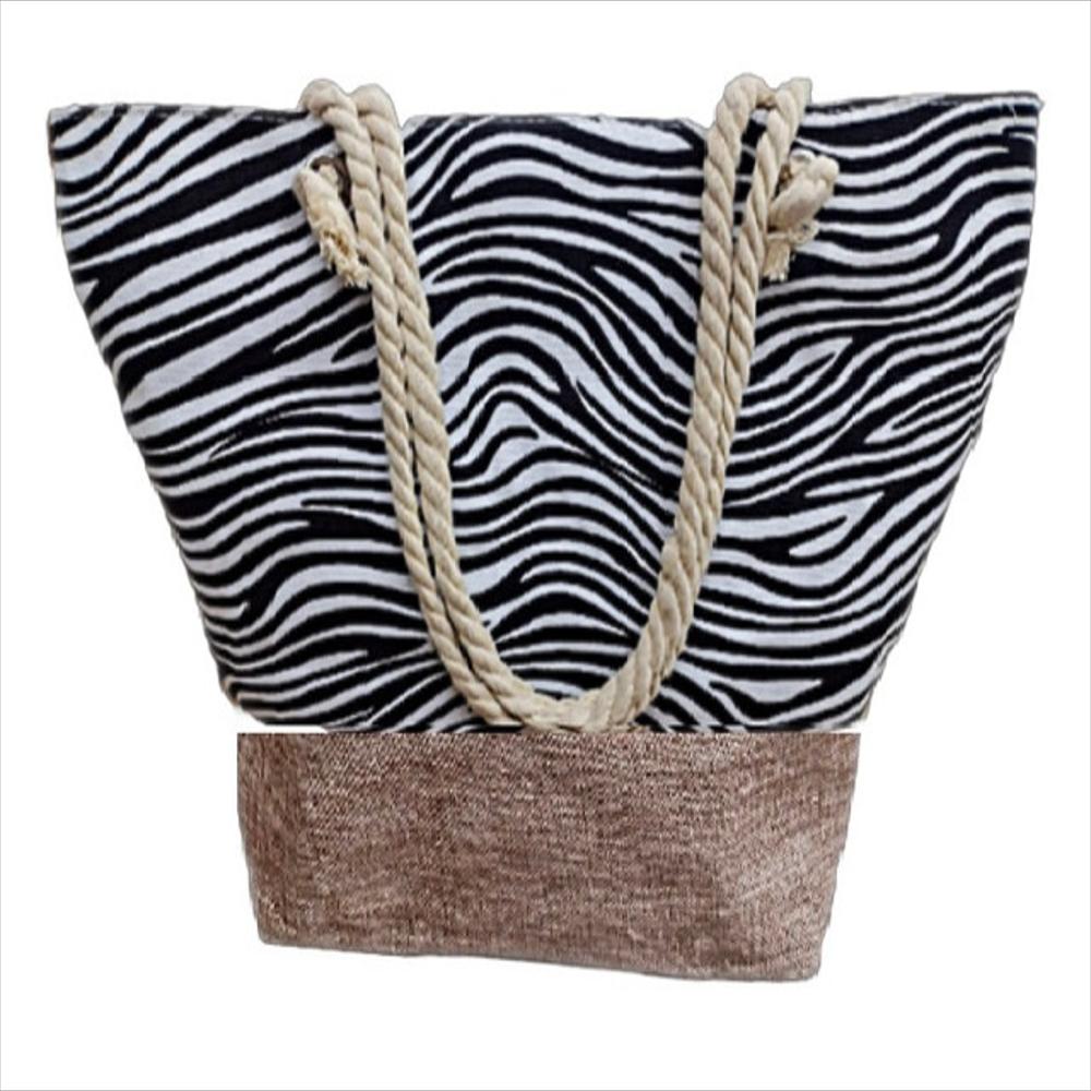 Bolso De Playa Grande Con Cremallera Material Lona Cebra 8443