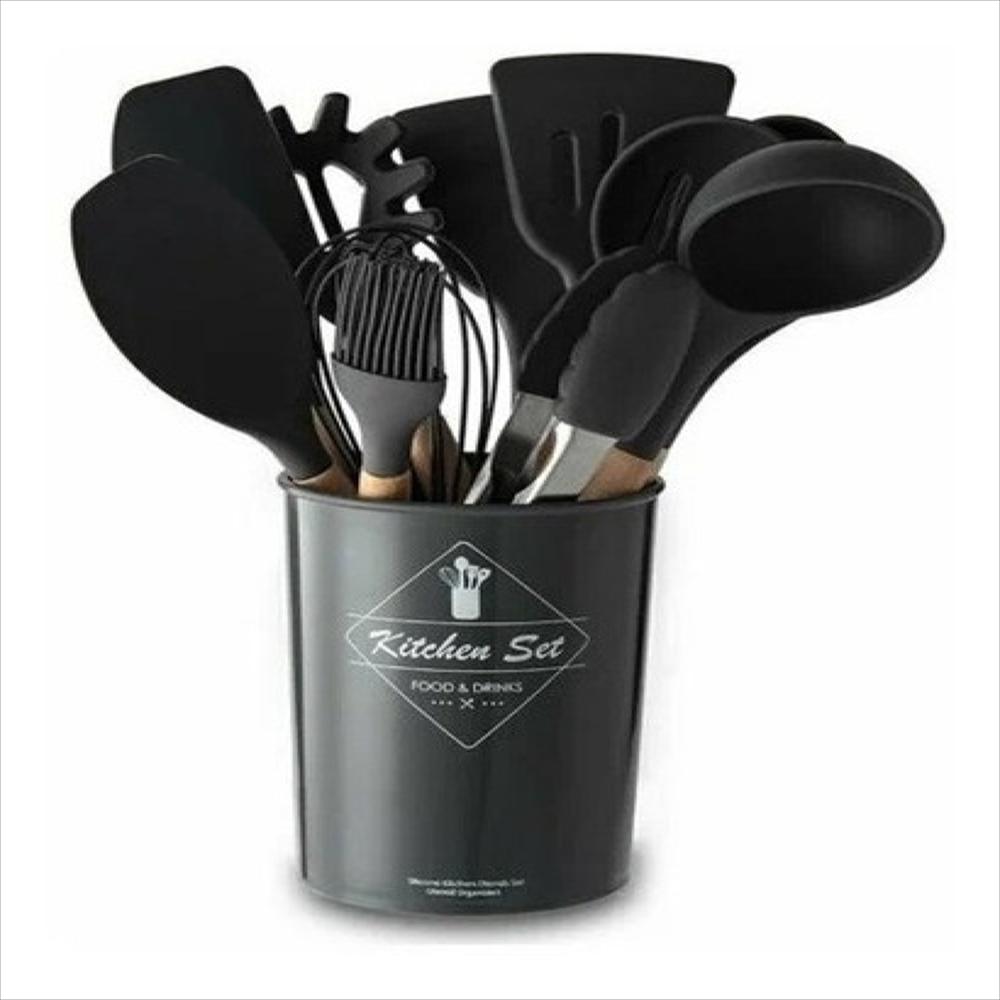 Set 12 Utensilios De Cocina Silicona Resistente Calor Juego Gris GENERICO