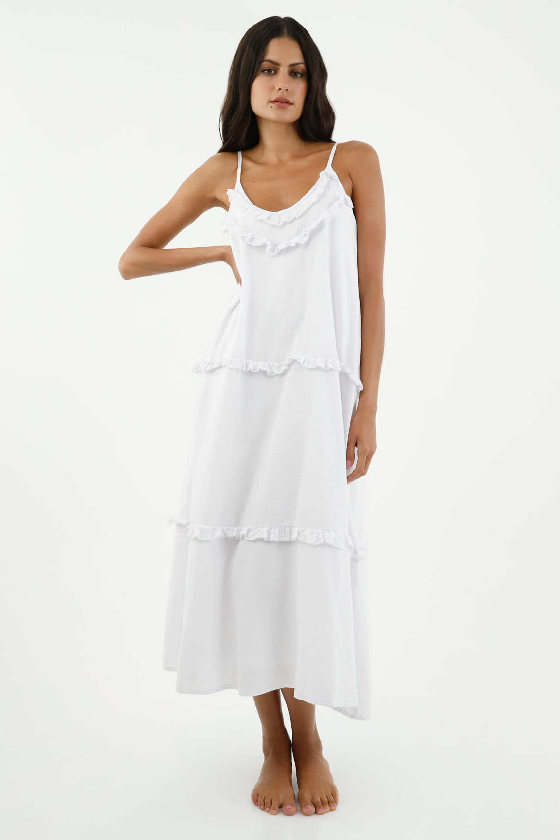 Vestido blanco con escote redondo para mujer S