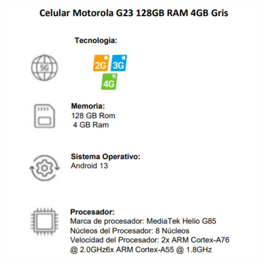 Celular Moto G23 de RAM 4 GB, 128 GB, gris
