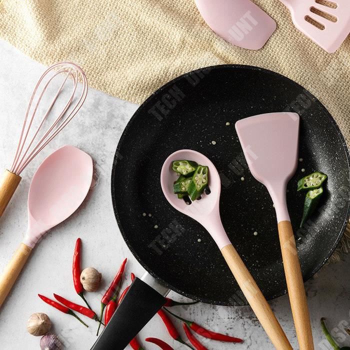 Set de Utensilios para Cocina con Mango de Madera Rosa GENERICO