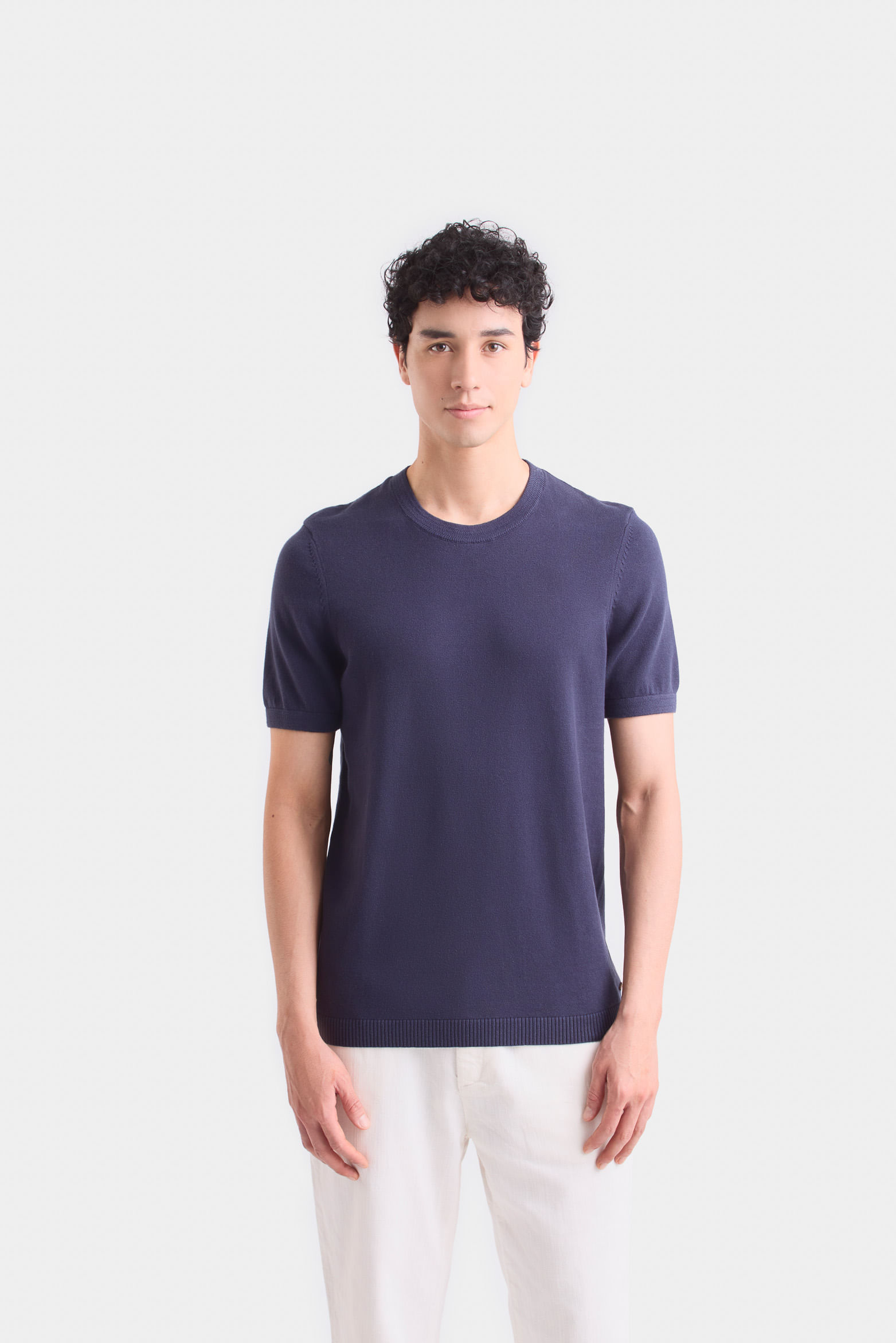 Camiseta loira de algodón para hombre detalle tejido Azul Oscuro M