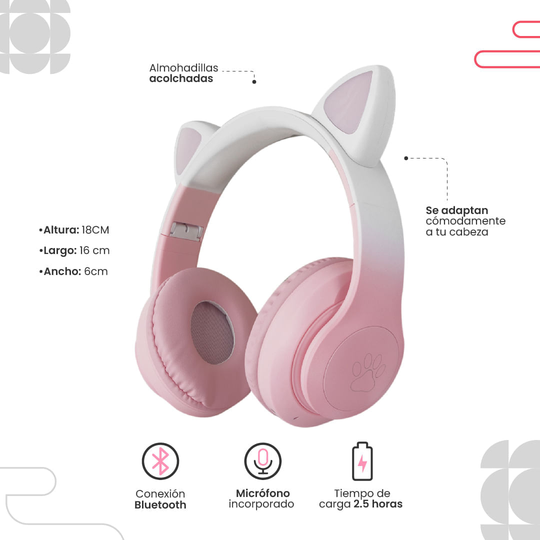 Diadema Inalambrica Diseño Gato Rosado img #4
