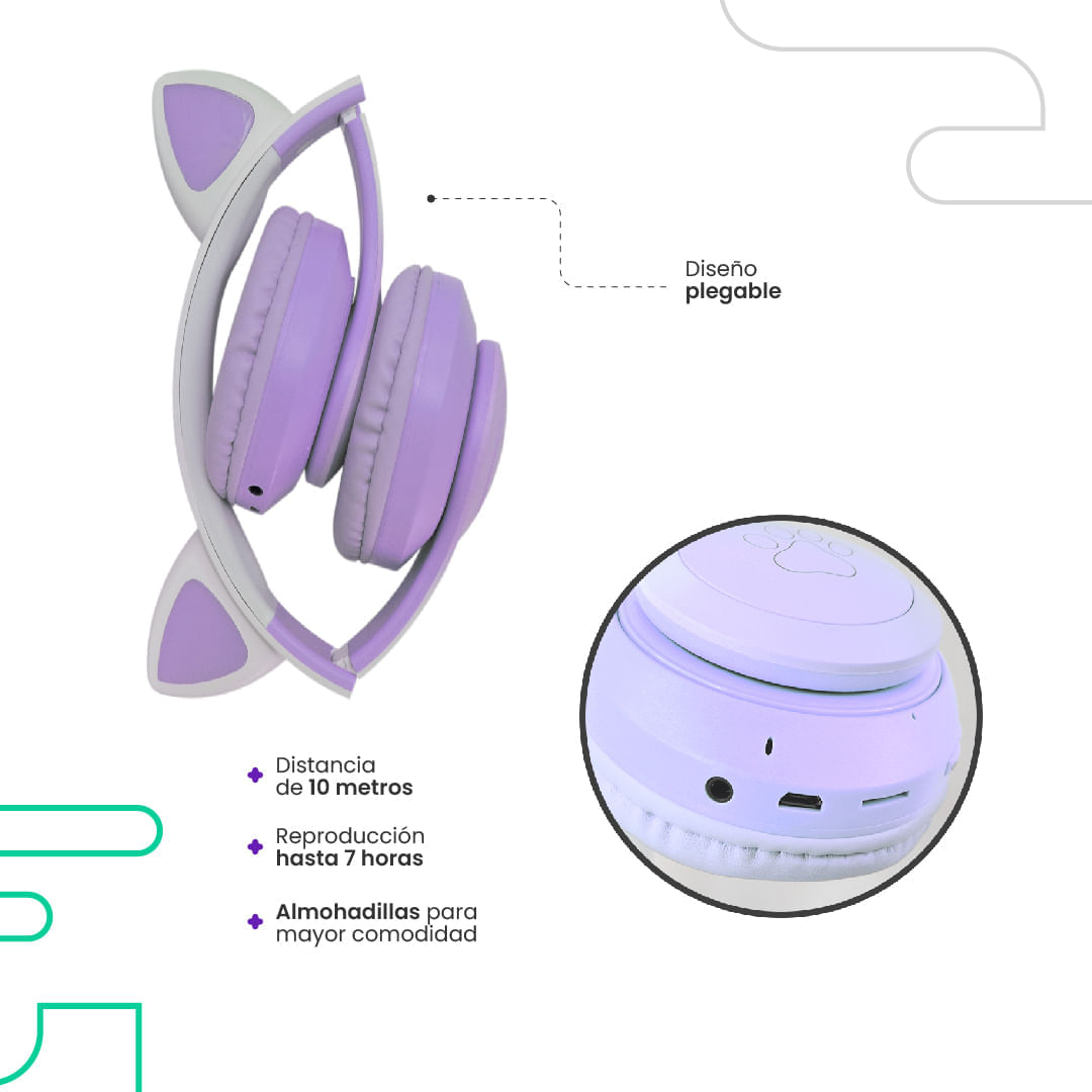 Diadema Inalambrica Diseño Gato Morada img #5