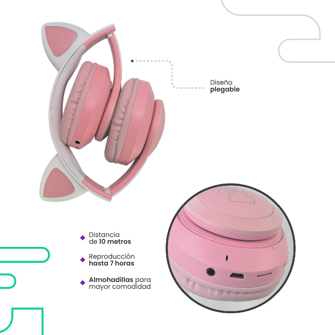 Diadema Inalambrica Diseño Gato Rosado img #5