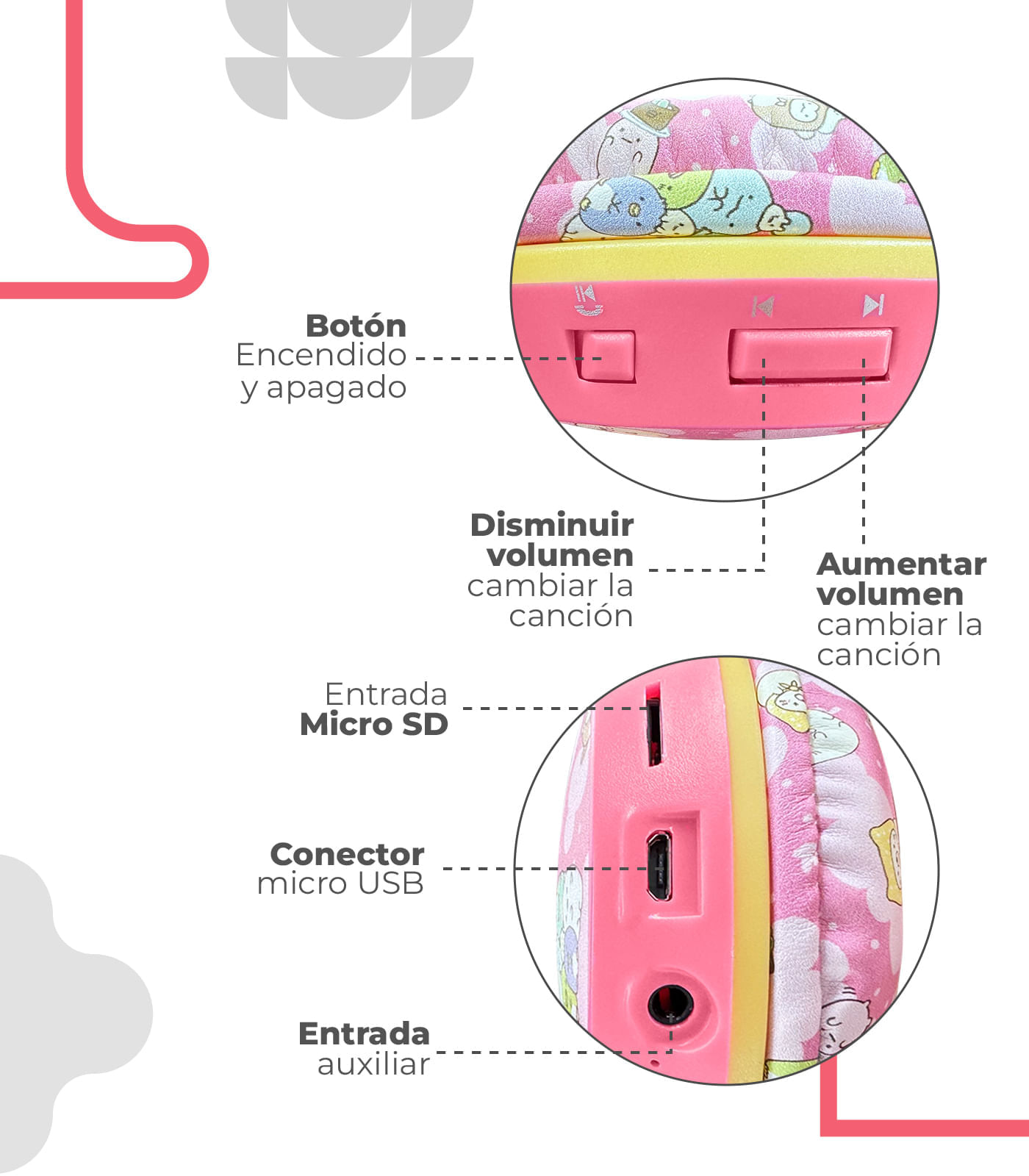 Diadema Inalambrica Bluetooth Con Diseños Color Rosa img #2