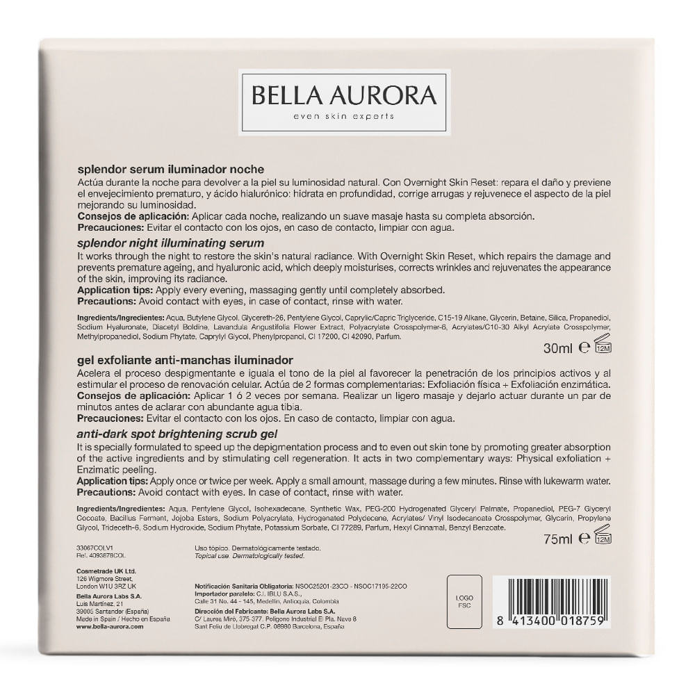 Kit Splendor Serum Iluminador Nocturno + Gel Exfoliante - Bella Aurora img #4