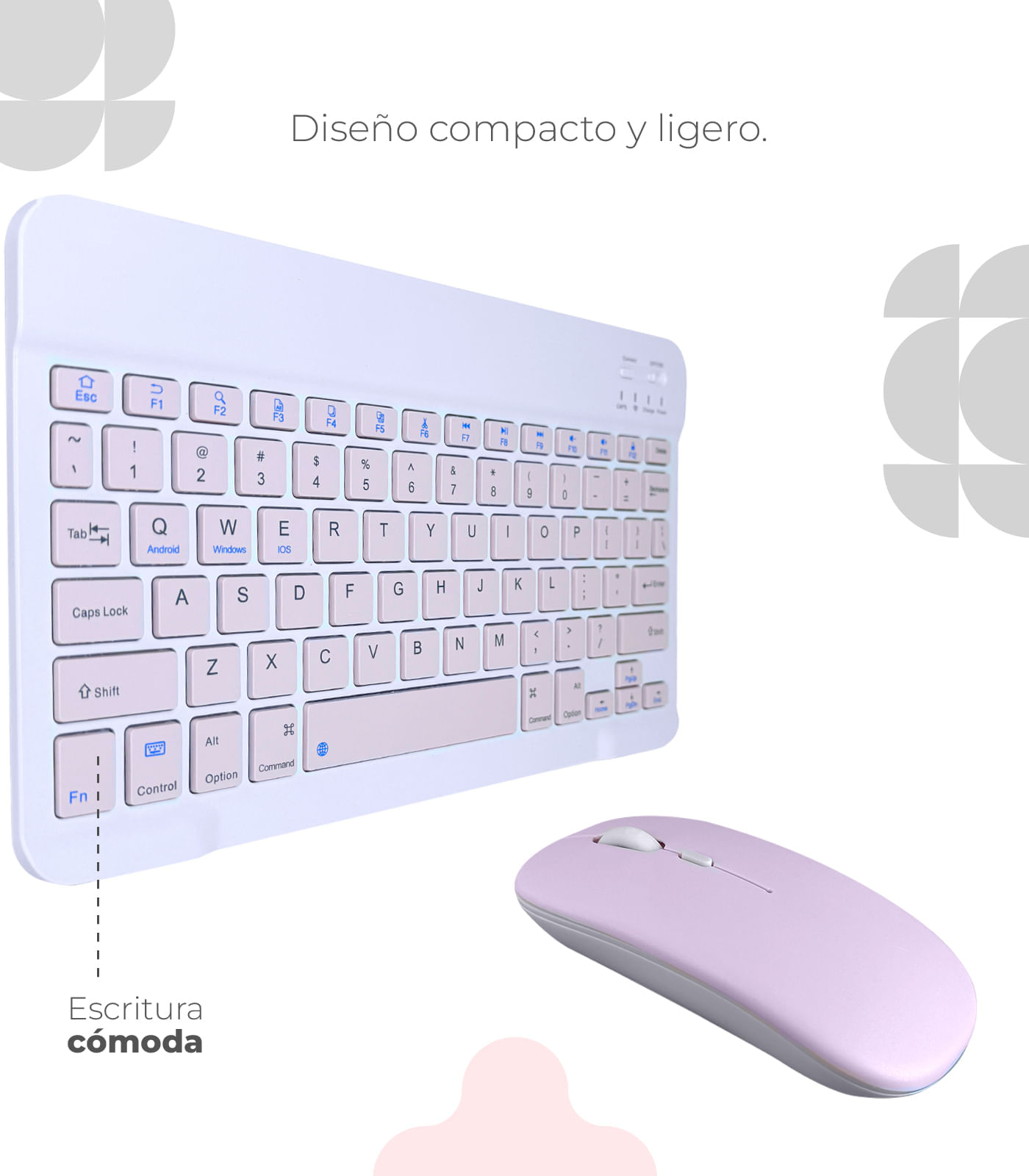 Kit Mouse y Teclado Inalambrico Diseño Color Verde Rosado img #3