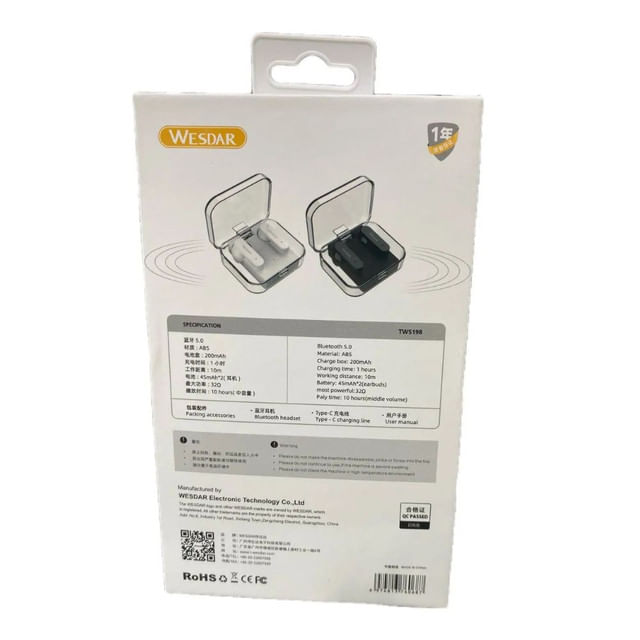 Audifono Bluetooth Wesdar Tws198 Blanco img #2