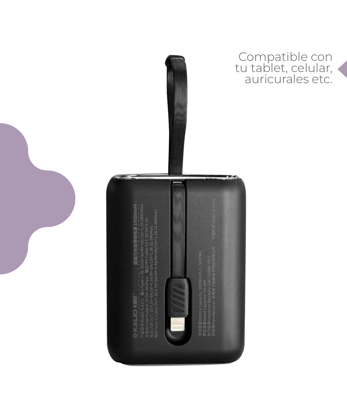 Power Bank De 10000 MH  K-A171 Negro img #3