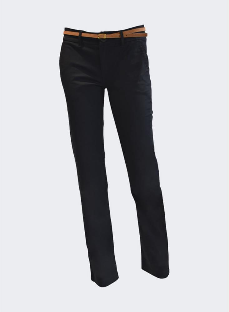 Pantalón Dama Bota Recta En Dril Con Cinturón - Bianchi Moda 8 Negro