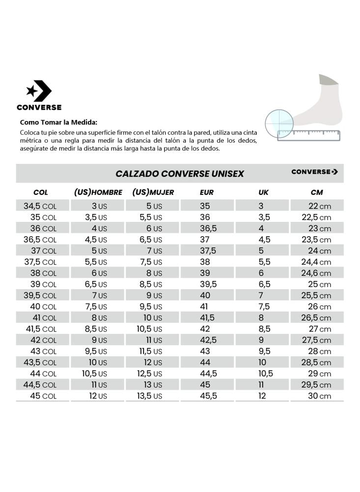Medidas De Zapatillas Converse Tallas Converse Medidas Converse