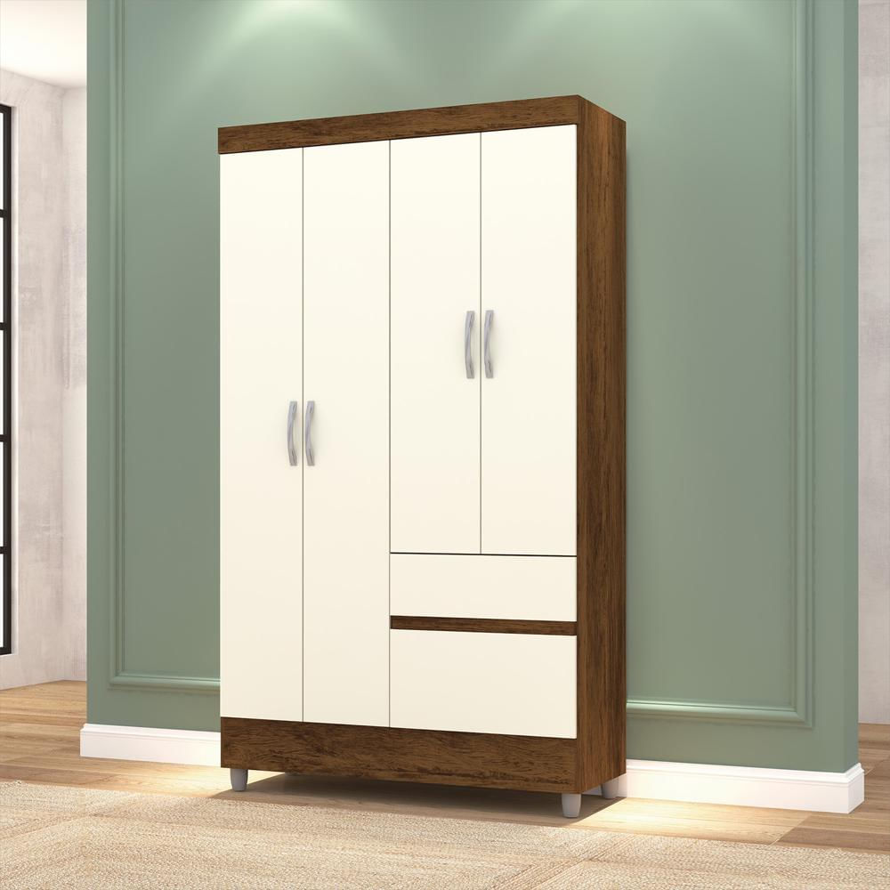 Closet 4 Puertas Con 2 Cajones Bonic Marrón/Blanco Apagado-1749659069114