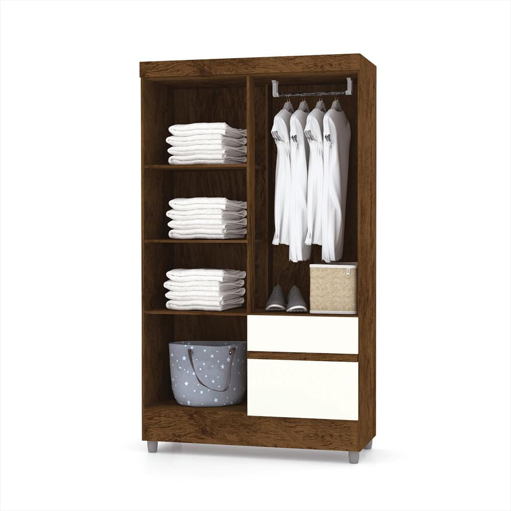 Closet 4 Puertas Con 2 Cajones Bonic Marrón/Blanco Apagado-1749659072918