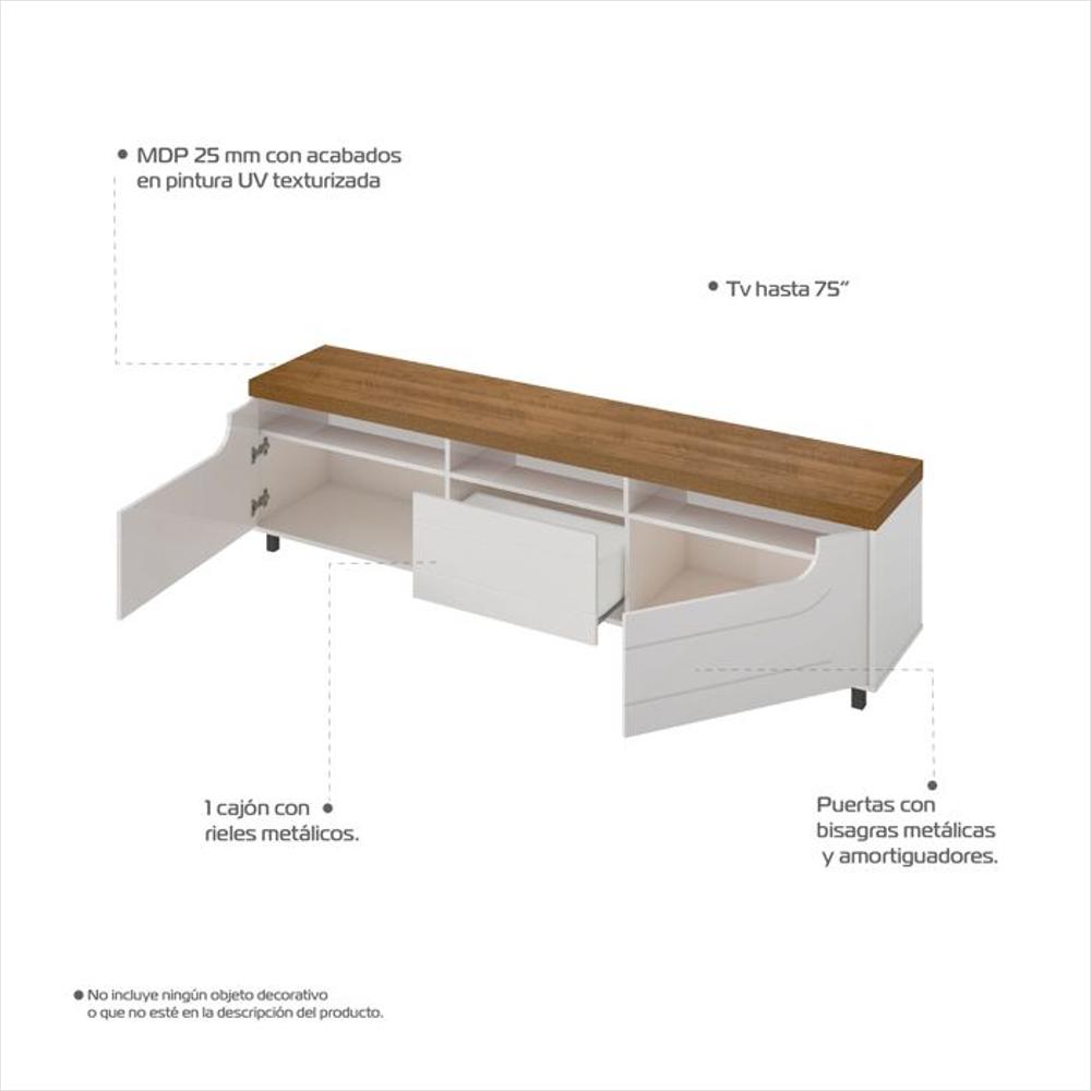 Mueble Panel Para Tv 75 Pulgadas En Mpd 200Cm Incluye Soporte Pino Con Blanco-1749762264698
