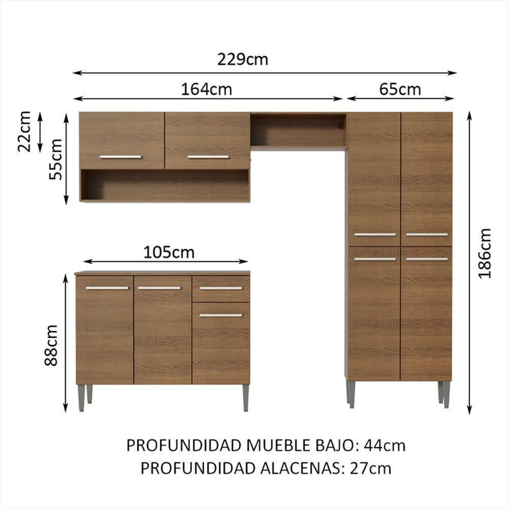 Cocina Integral Emilly Pop 2.30 Metros Marrón-1750335149532