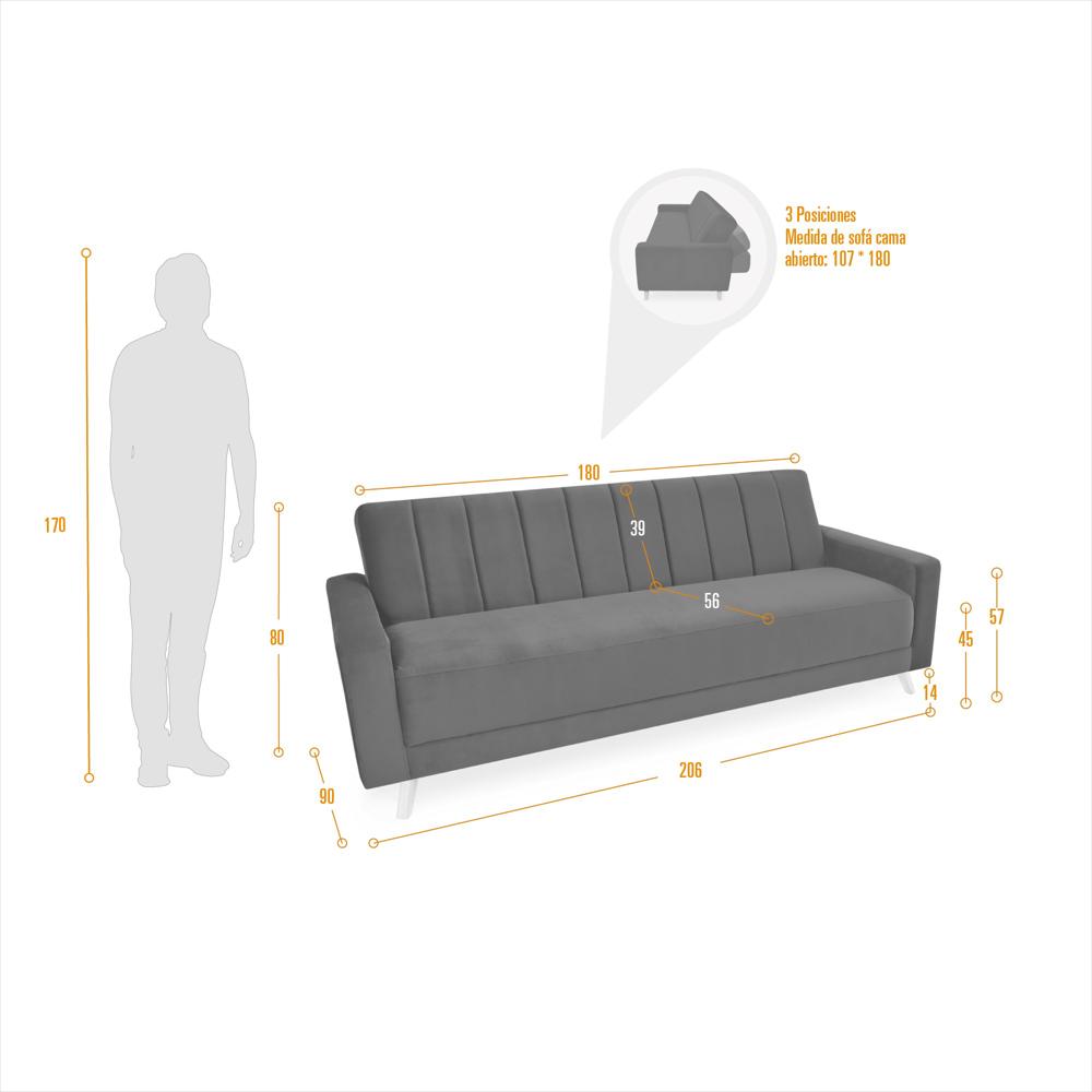 Sofa Cama Reclinable Dominic 206X90x80 Tela Gris Pet Friendly-1751043521680