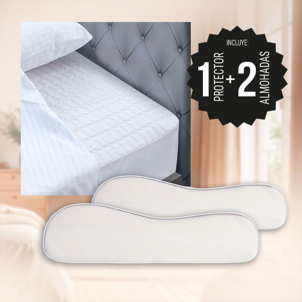 Combo: Protector Colchón Algodón Doble + 2 Almohadas Gel Ortopédica-1752238757846