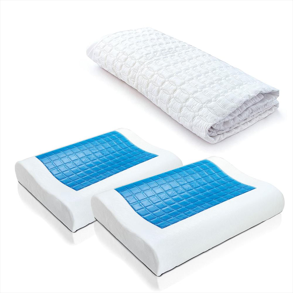 Combo: Protector Colchón Algodón Sencillo +2 Almohadas Gel Ortopédica-1752238895266