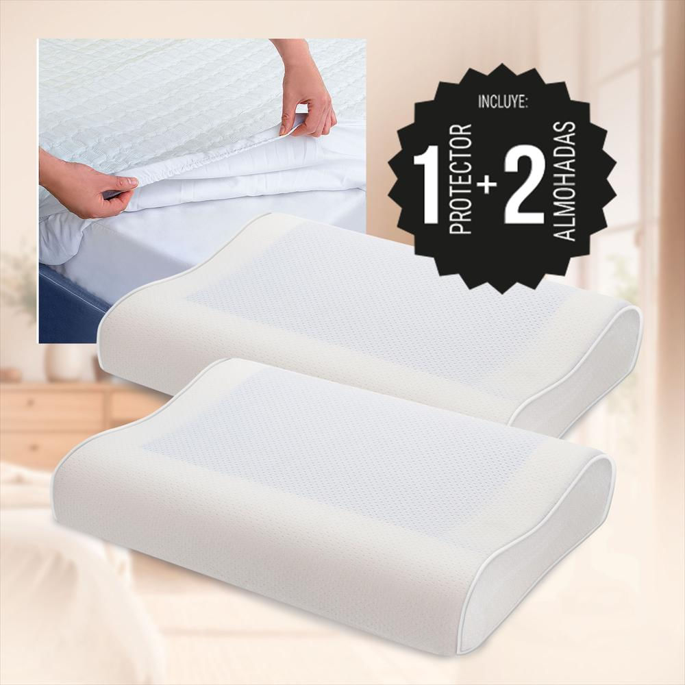 Combo: Protector Colchón Algodón Sencillo +2 Almohadas Gel Ortopédica-1752238919626