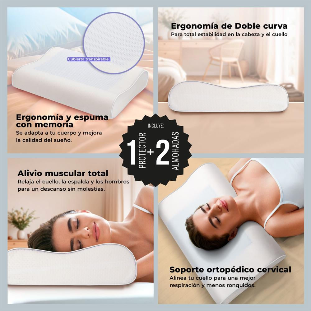 Combo: Protector Colchón Algodón Sencillo +2 Almohadas Gel Ortopédica-1752238922350