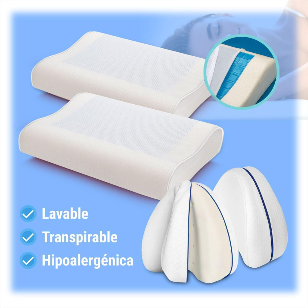 Set X4: 2 Almohadas Con Gel +2 Almohadas Ortopédica De Apoyo-1752239054851