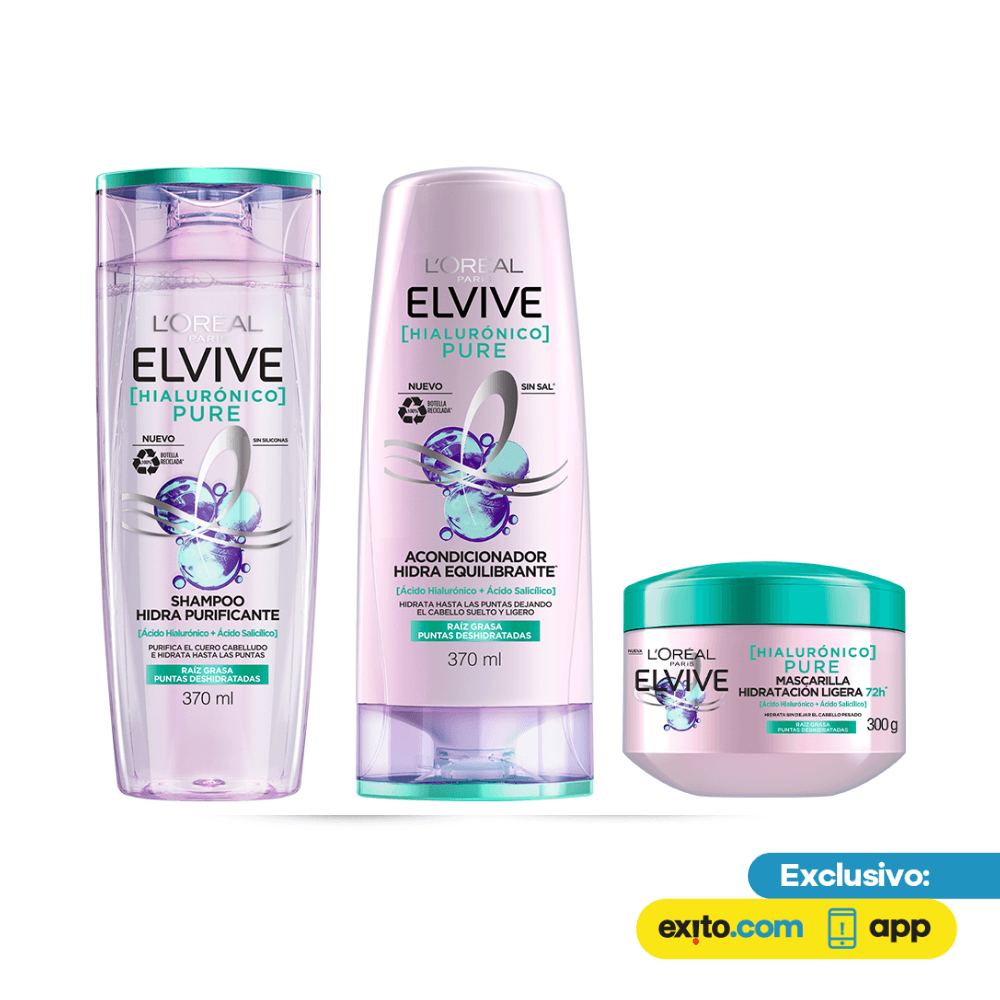 Pack Rutina Completa Elvive Hialurónico Pure Shampoo 370ml + Acondicionador 370ml + Mascarilla 300ml img #1