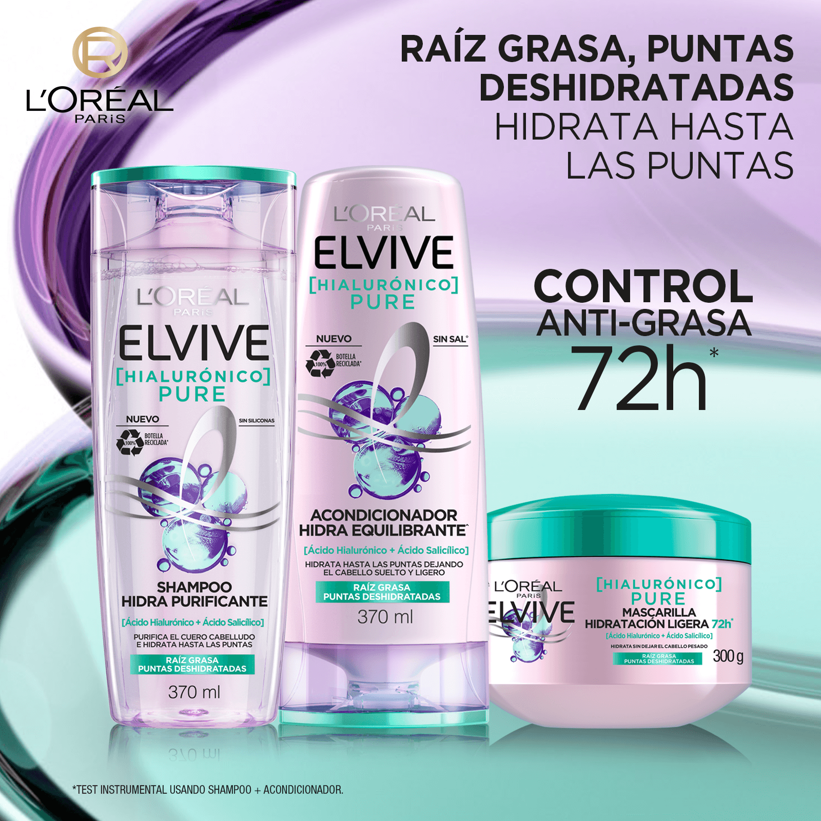 Pack Rutina Completa Elvive Hialurónico Pure Shampoo 370ml + Acondicionador 370ml + Mascarilla 300ml img #2