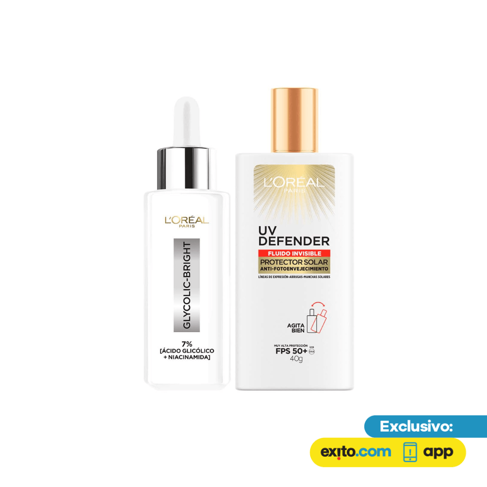 Pack LOreal Paris Serum Rostro Ácido Glicólico + Protector Solar UV Defender Fluid img #1