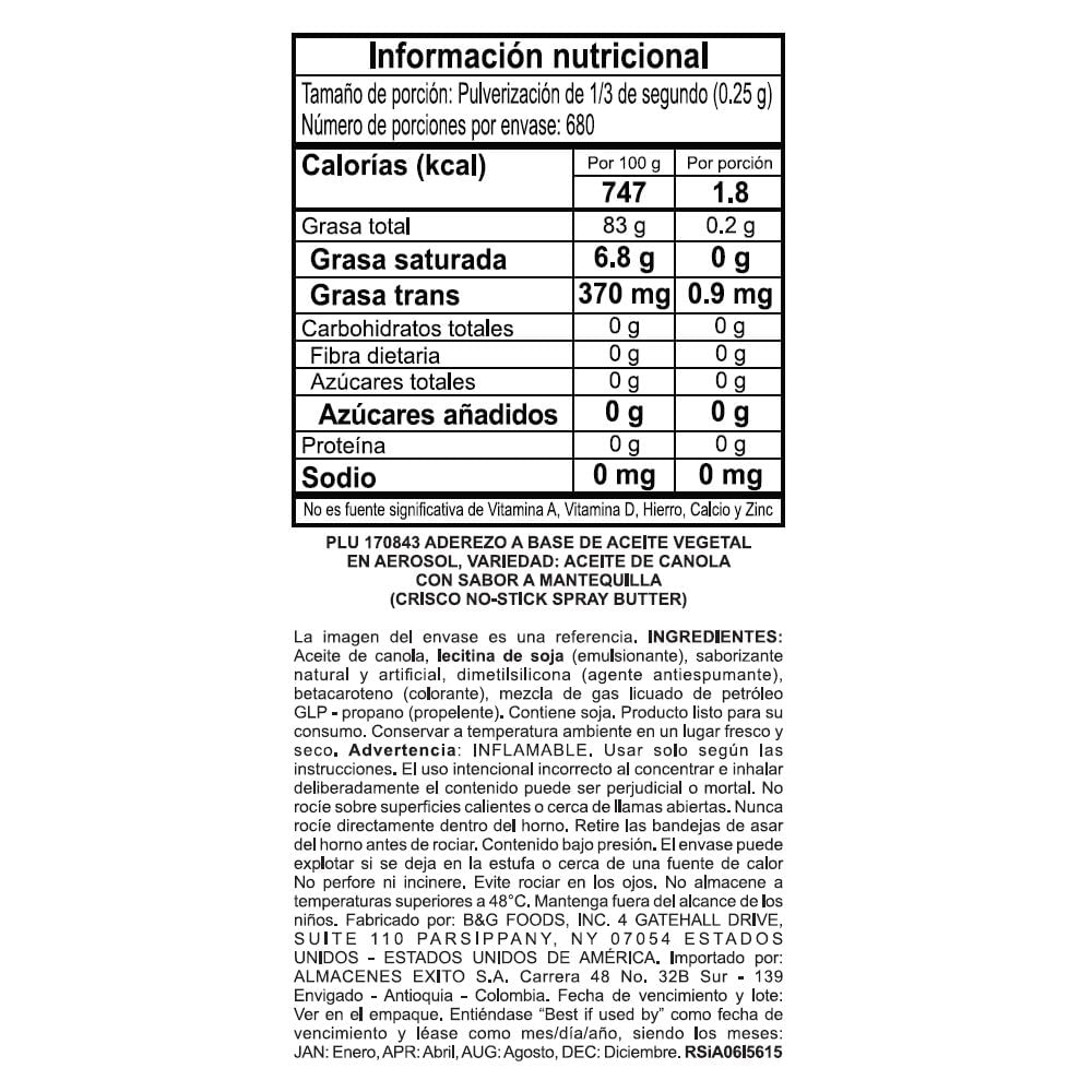 Mantequilla CRISCO MARCA EXCLUSIVA en spray (170  ml) img #2