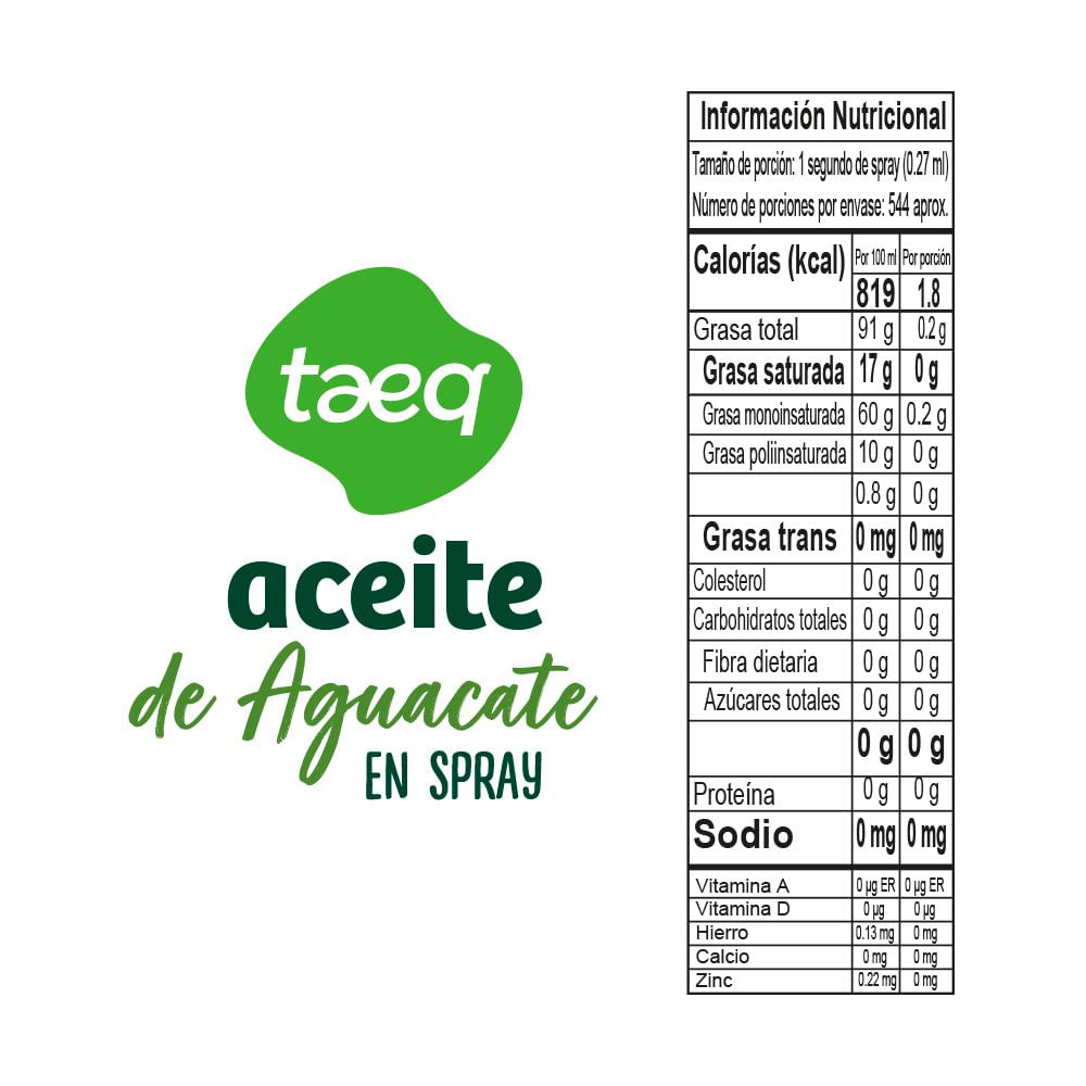 Aceite de aguacate TAEQ en spray 100% natural (147  ml) img #2