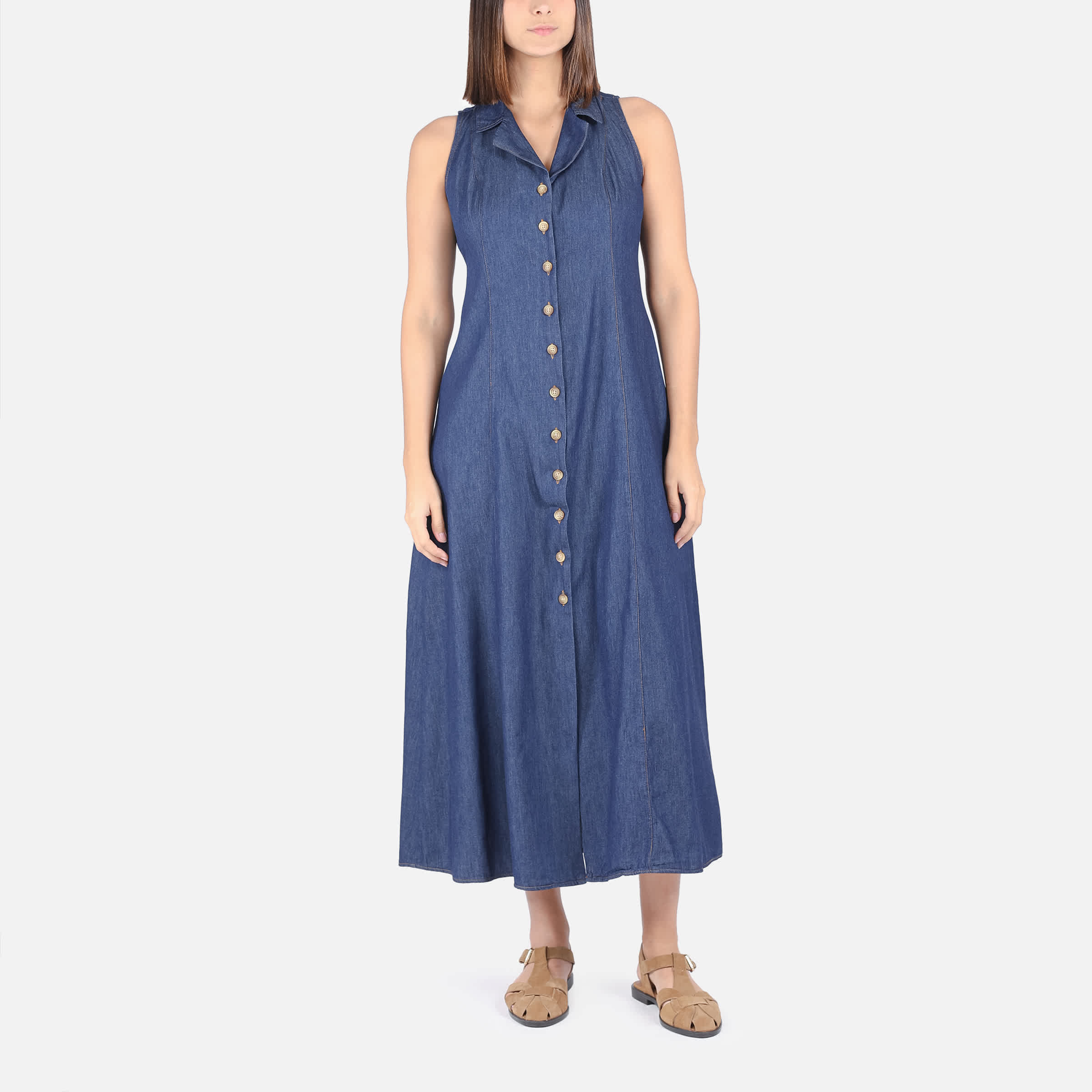 Vestido Maxi Sin Mangas de Chambray
