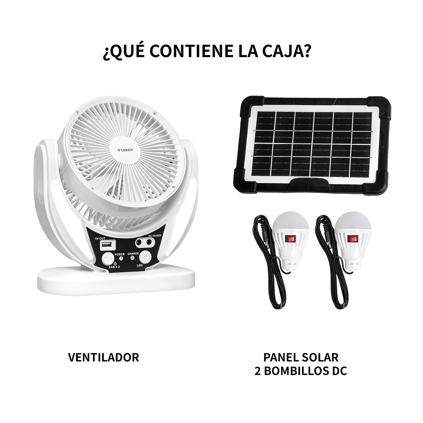 Ventilador de Mesa Recargable 6” con Panel Solar, Bombillos DC y Puerto USB – 15W img #6