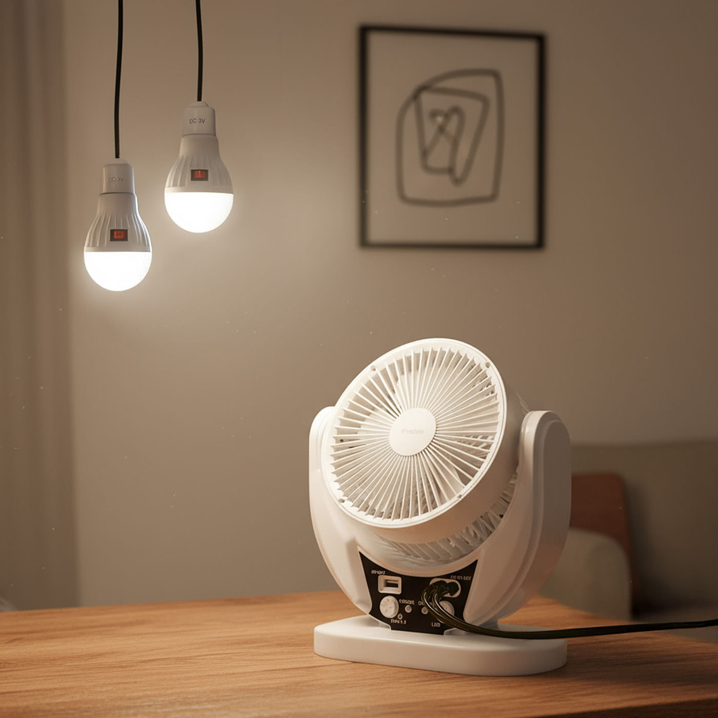 Ventilador de Mesa Recargable 6” con Panel Solar, Bombillos DC y Puerto USB – 15W img #8