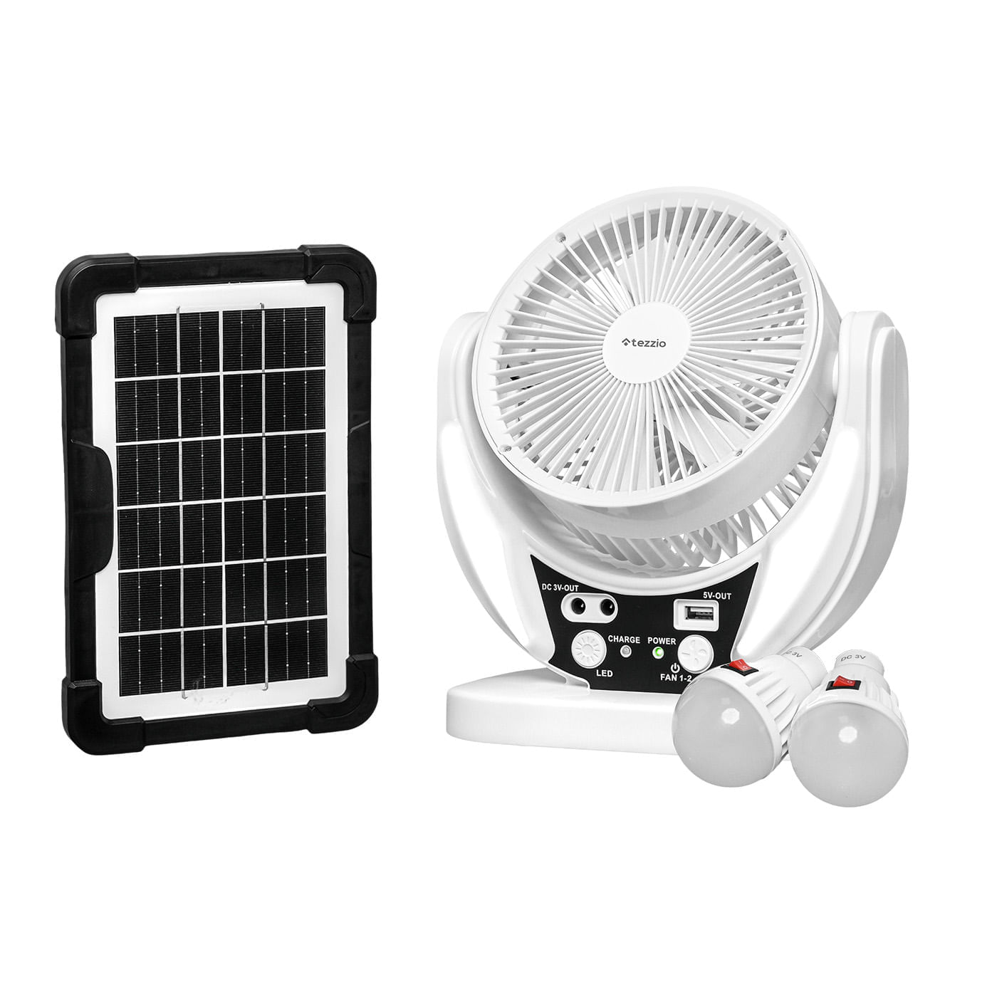 Ventilador de Mesa Recargable 6” con Panel Solar, Bombillos DC y Puerto USB – 15W img #3