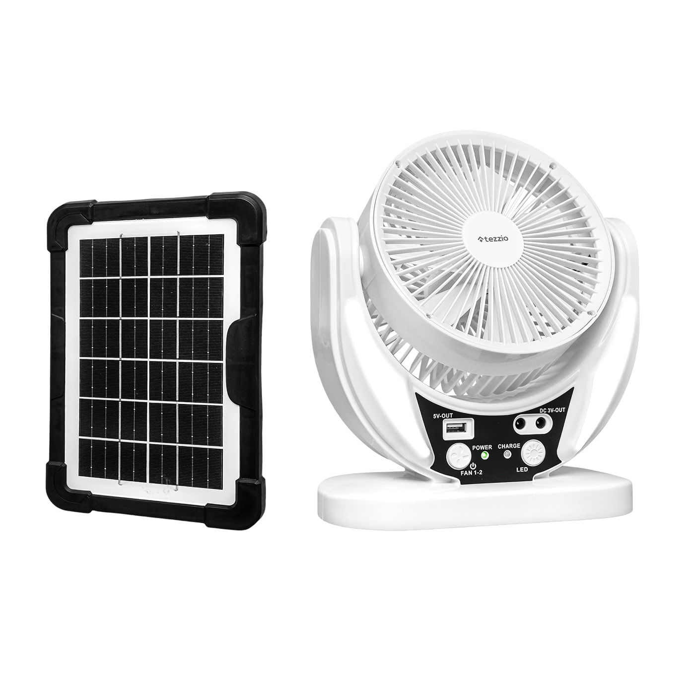 Ventilador de Mesa Recargable 6” con Panel Solar, Bombillos DC y Puerto USB – 15W img #4