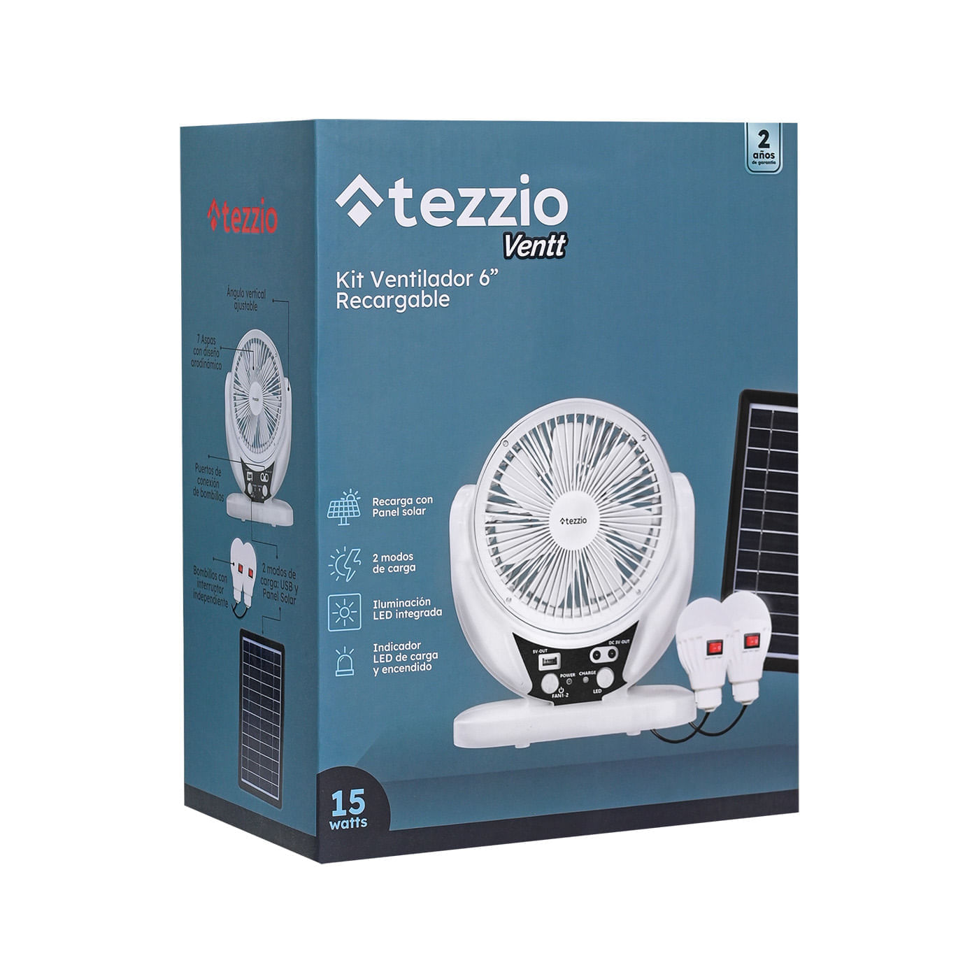 Ventilador de Mesa Recargable 6” con Panel Solar, Bombillos DC y Puerto USB – 15W img #9