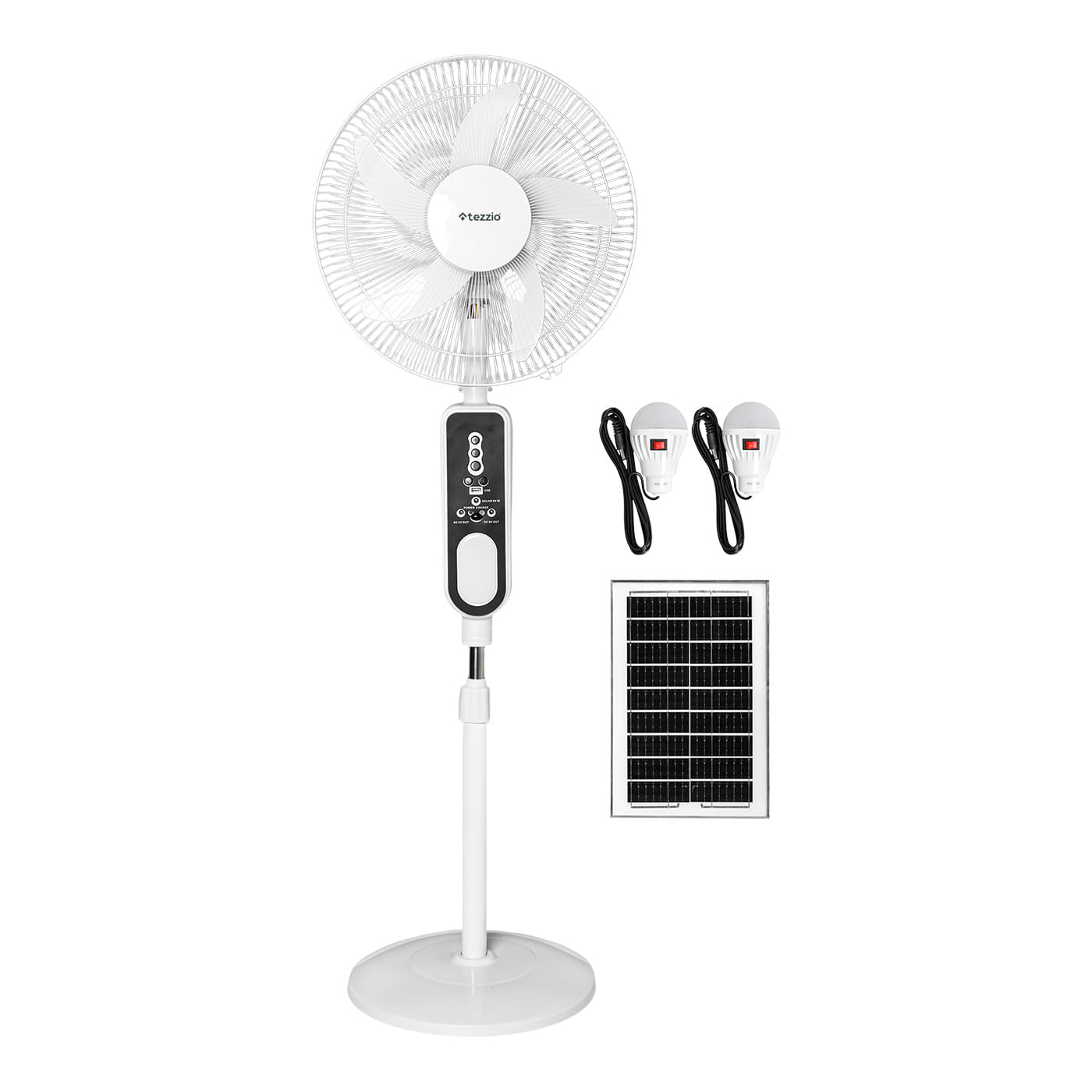 Ventilador 3 en 1 Recargable 16” Tezzio – Pared, Mesa y Pedestal, LED, USB, Panel Solar img #1