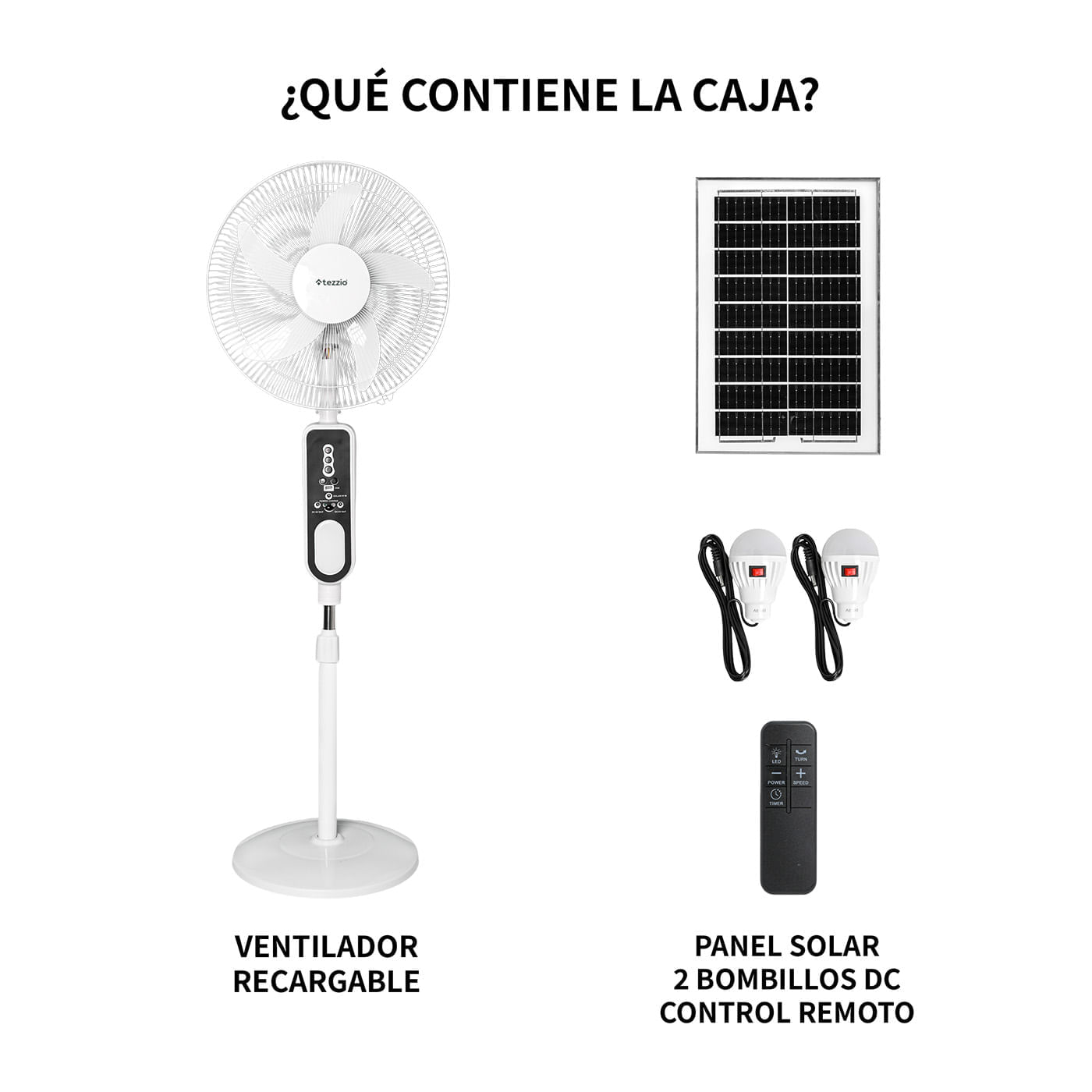 Ventilador 3 en 1 Recargable 16” Tezzio – Pared, Mesa y Pedestal, LED, USB, Panel Solar img #7
